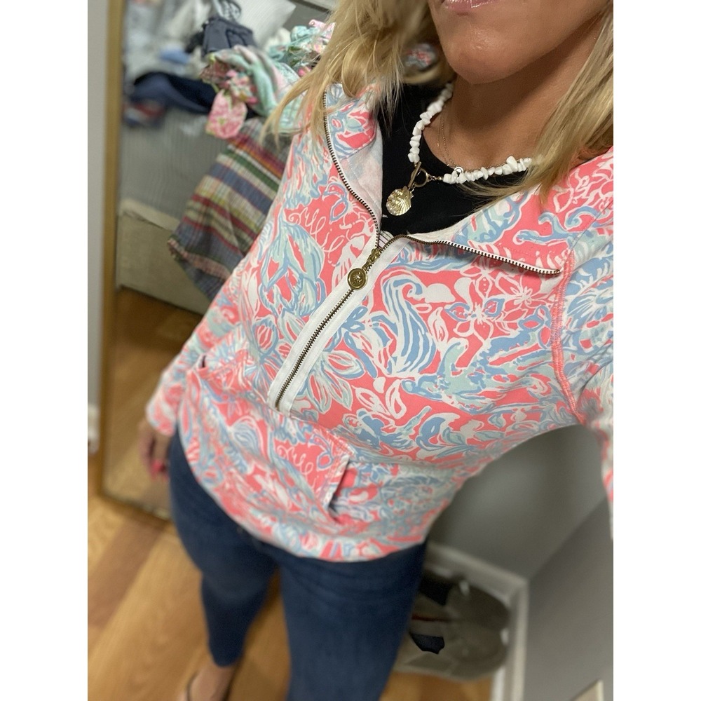 Lilly Pulitzer Skipper Popover Sz XS Pink Sun Ray Summer Siren Pulllover Pockets - Picture 14 of 16